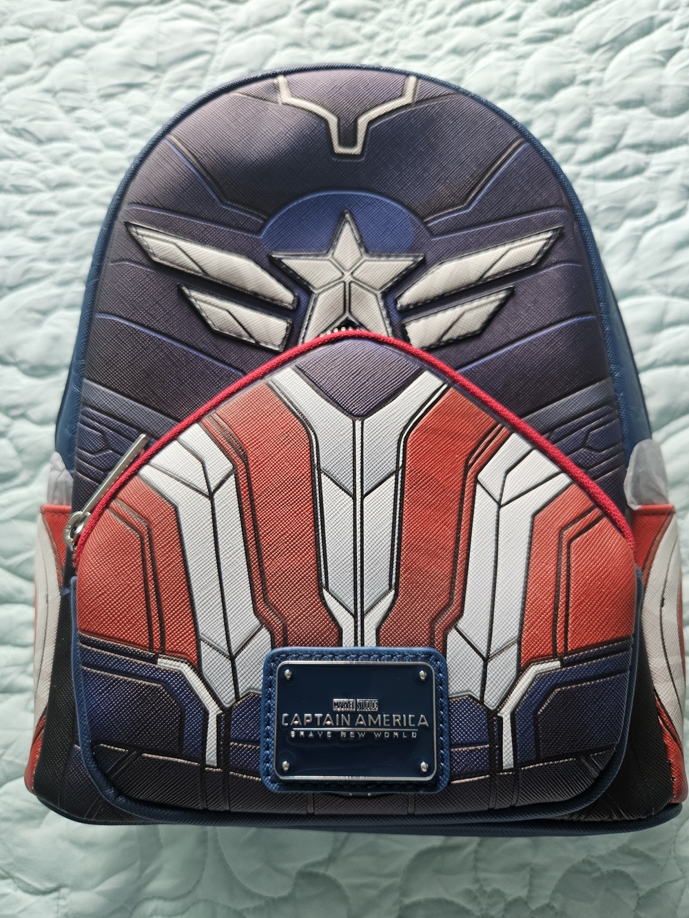 This is a Loungefly Marvel Captain America: Brave New World Cosplay Mini Backpac